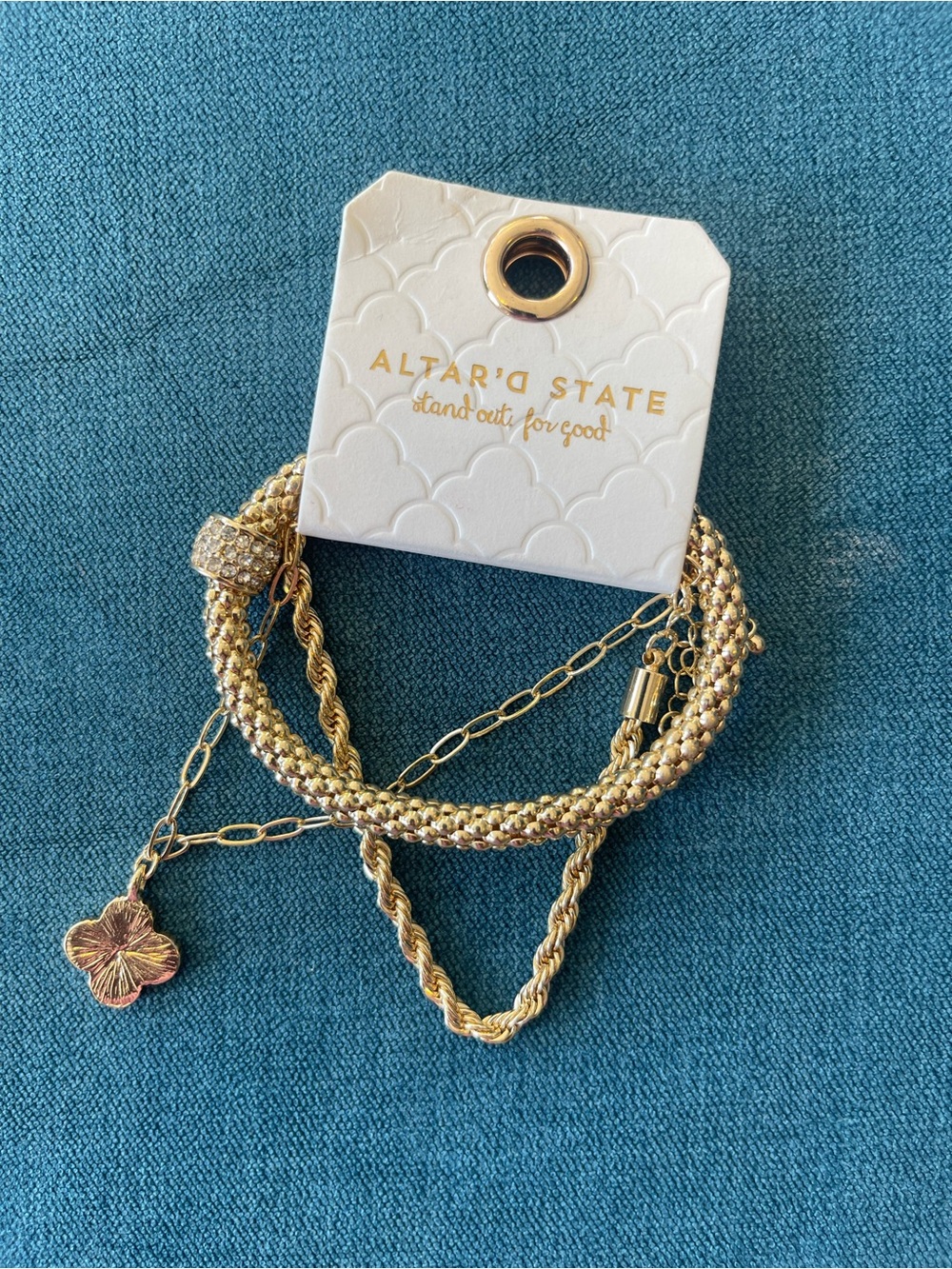 Altar'd State Gold Layered Multi-Chain Bracelet with Clover Charm